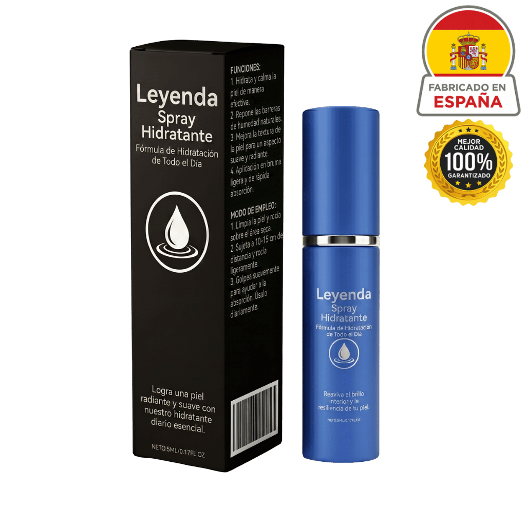 Leyenda Spray Hidratante en envase azul, ideal para mantener la piel hidratada y fresca durante el día.