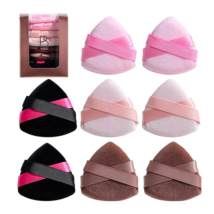 Set de Borlas Triangulares Ultra Suaves, perfectas para aplicar y sellar maquillaje uniformemente.