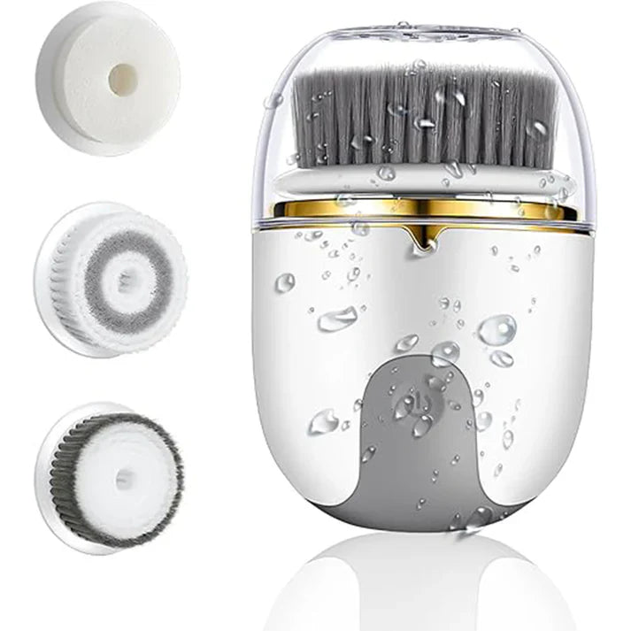 PureClean Limpiador de Brochas de Maquillaje y sus adaptadores, con gotas de agua en fondo blanco.